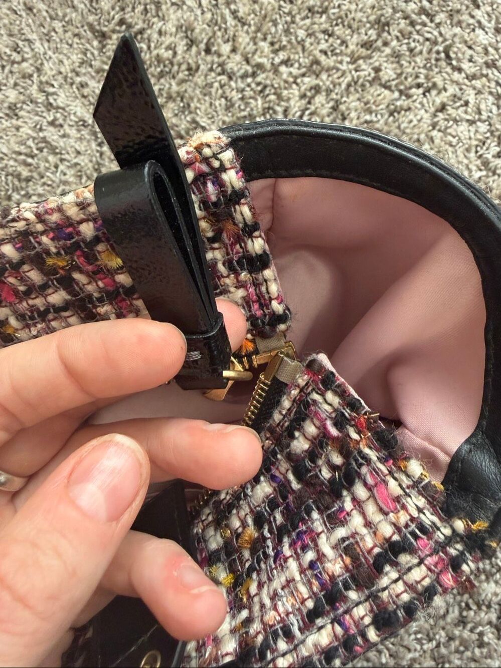 Coach Black/Multicolor Galaxy Tweed and Patent Leather Satchel - Picture 7 of 16